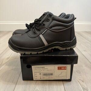 NEW Safeway Power Mens 9.5 Steel Toe Work Boots Black Leather Slip Resistant